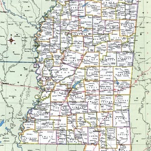 Carte des comtés du comté du Mississippi pour poster sur papier glacé