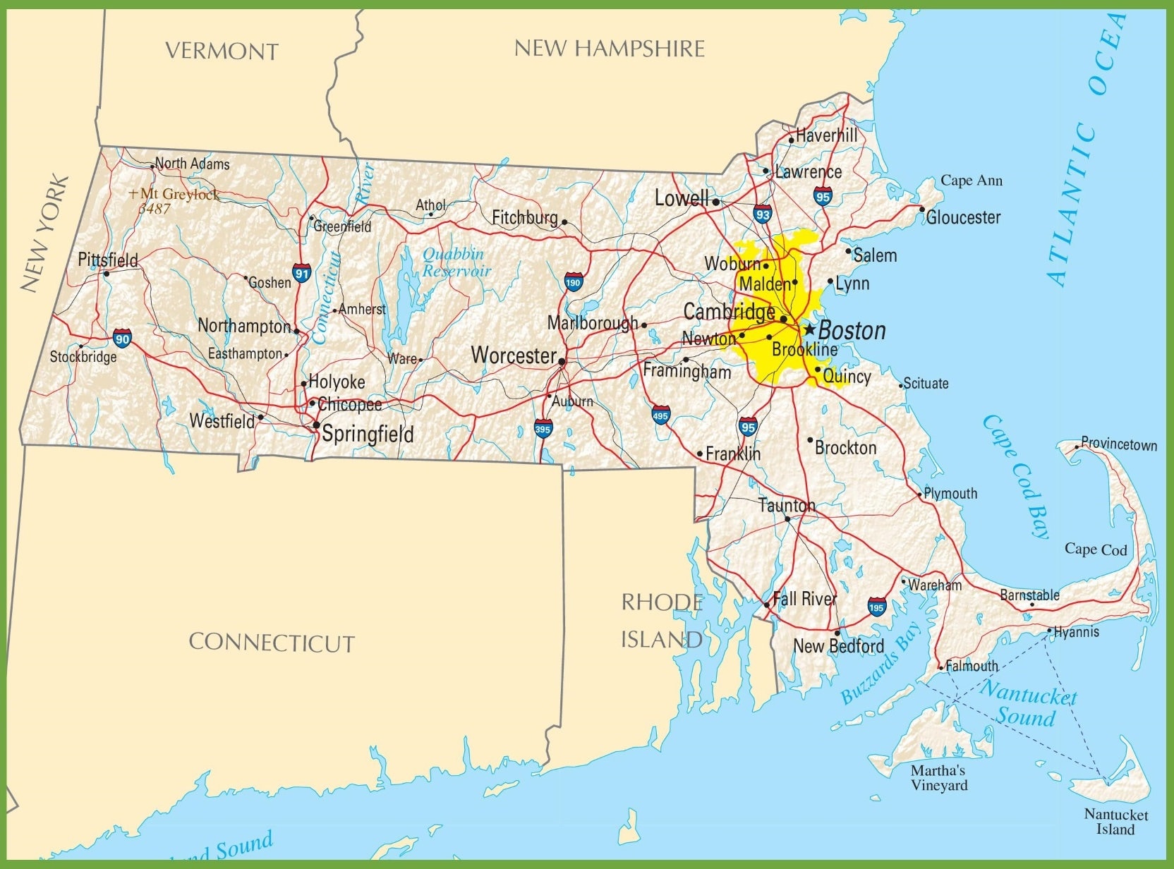 Massachusetts State Road Map Glossy Poster Picture Photo Etsy