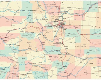 Colorado State Map With Cities Colorado Road Map Glossy Poster Picture Photo Cities State - Etsy.de
