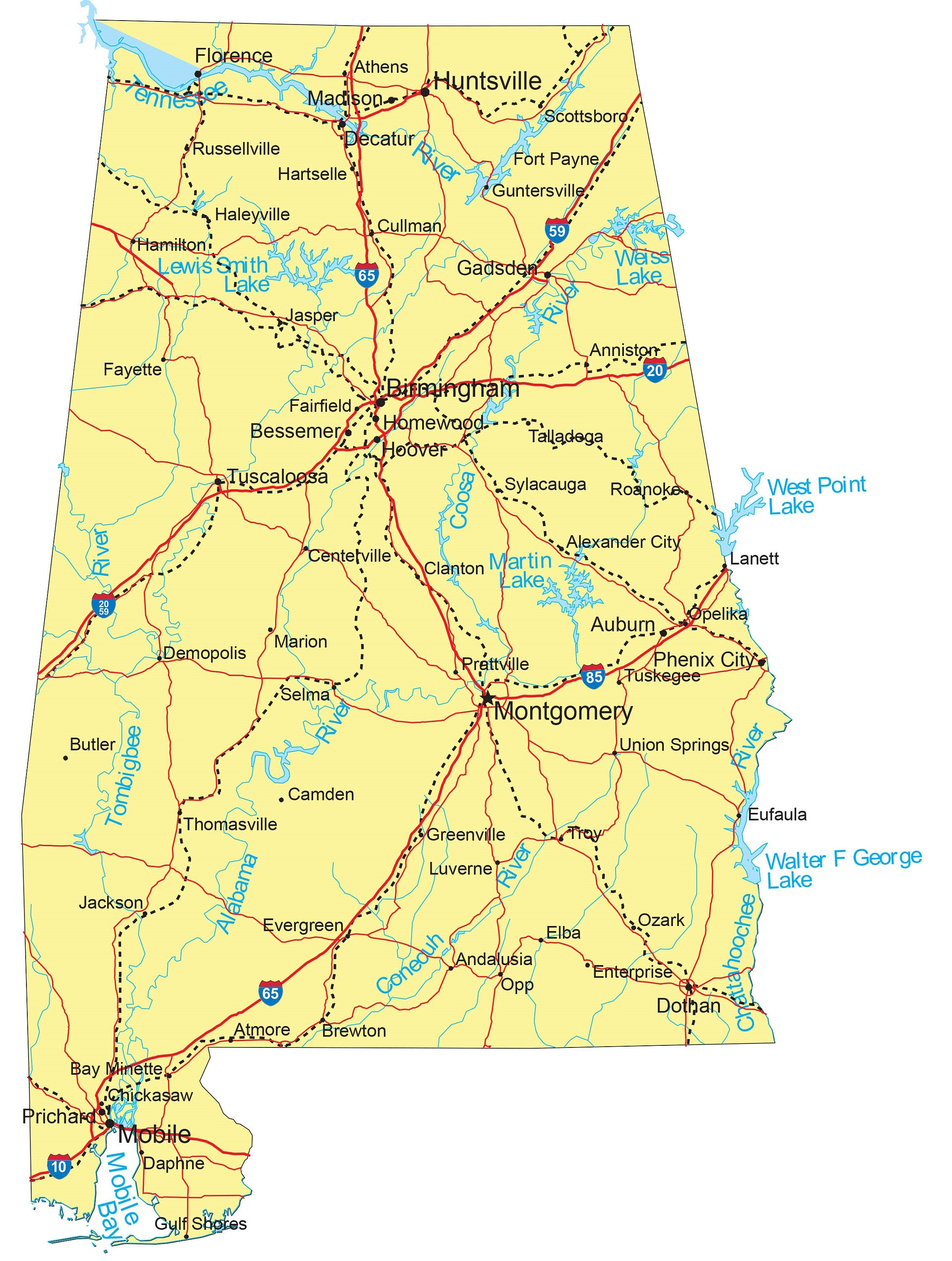 Alabama On State Map Alabama State Road Map Glossy Poster Picture Photo Banner | Etsy Uk