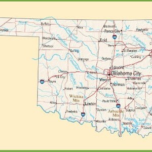 OKLAHOMA STATE ROAD Map Glossy Poster Bild Foto Banner Stadtautobahn