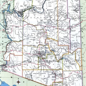 Póster brillante con mapa de carreteras de los condados de Arizona, impresión fotográfica, pancarta, AZ
