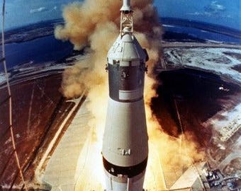 アポロ 11 号打ち上げポスター、月面着陸、NASA サターン 5、サターン