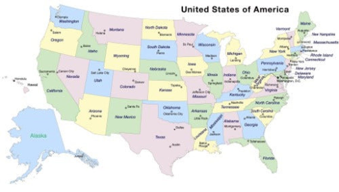 BLANK UNITED STATES Map State Capital Glossy Poster Picture Photo Il 1140xN.4064012006 Phik
