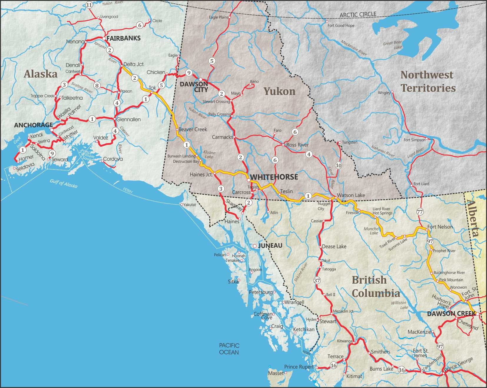 Alaska Yukon Road Map Glossy Poster Picture Photo Banner State Etsy