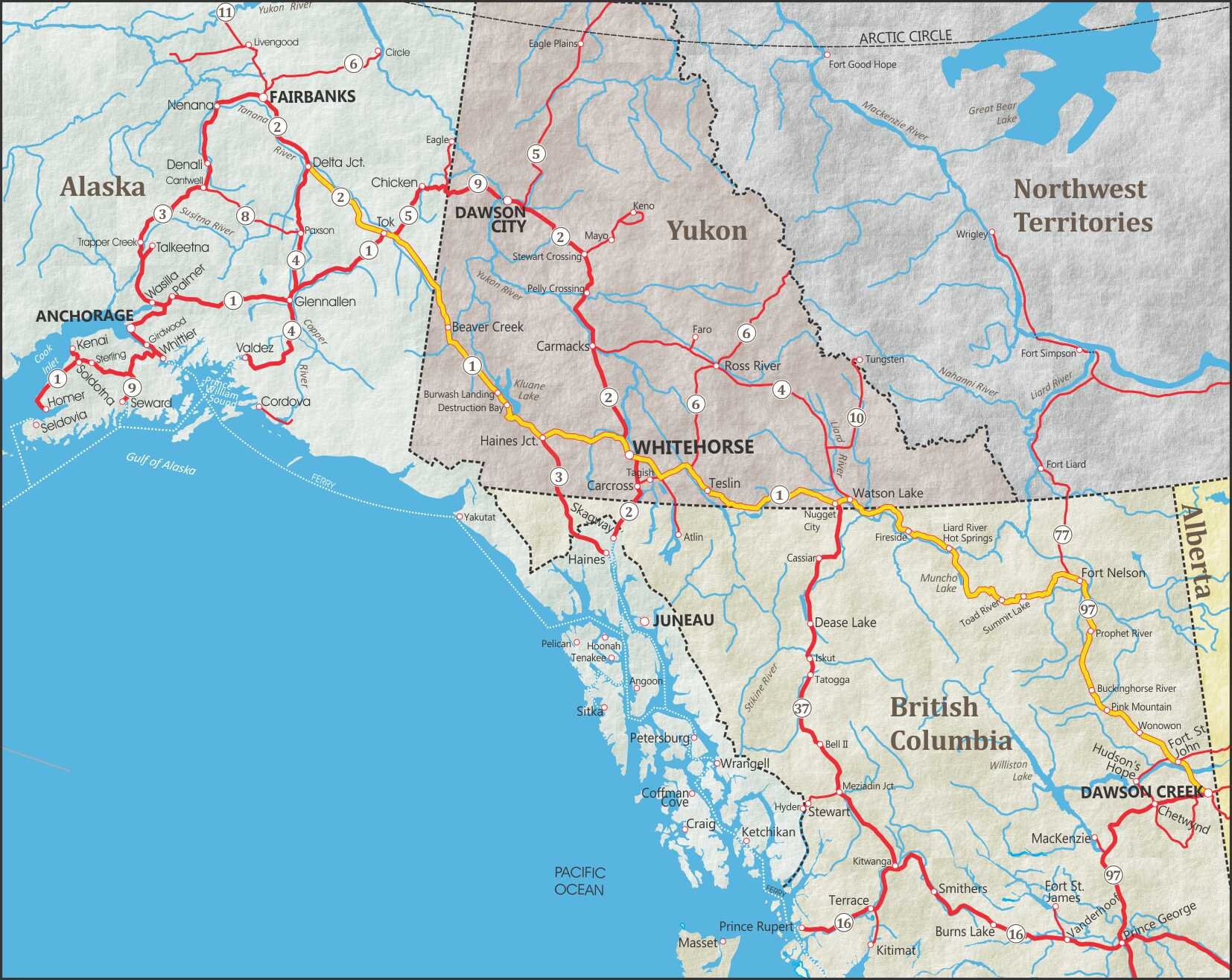 Alaska Yukon Road Map Glossy Poster Picture Photo Banner State Etsy