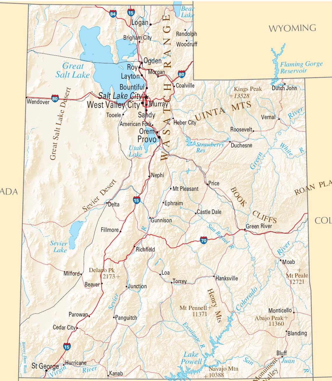 Utah State Road Map Glossy Poster Picture Photo Banner Ut City Etsy