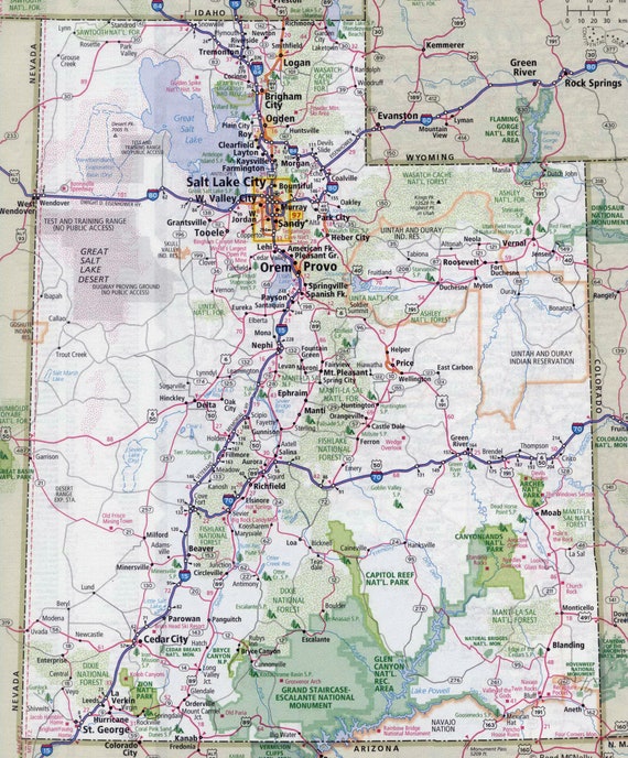 Driving Map Of Utah Utah State Road Map Glossy Poster Picture Photo Banner Ut - Etsy.de