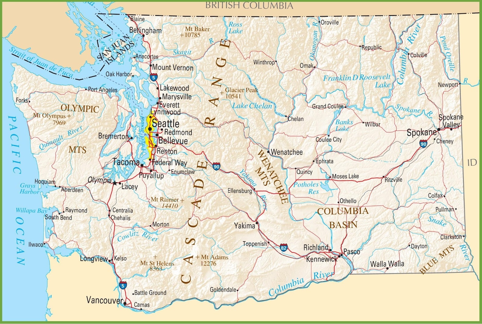 Washington State Road Map Glossy Poster Picture Photo Banner | Etsy