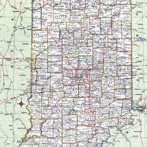 Carte routière des comtés de l'Indiana en affiche sur papier glacé, bannière à impression photo