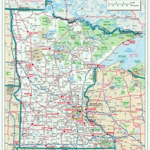 MINNESOTA STATE ROAD Mapa Póster brillante Foto Banner político