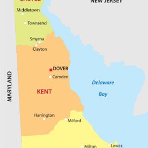Carte de l'état du DELAWARE, affiche brillante, bannière photo, comté de la baie de douvres