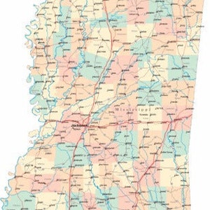 MISSISSIPPI STATE ROAD Landkarte Glossy Poster Bild Foto Stadt County Jackson