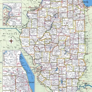 illinois Counties Straßenkarte glänzend Poster Bild Fotodruck Banner