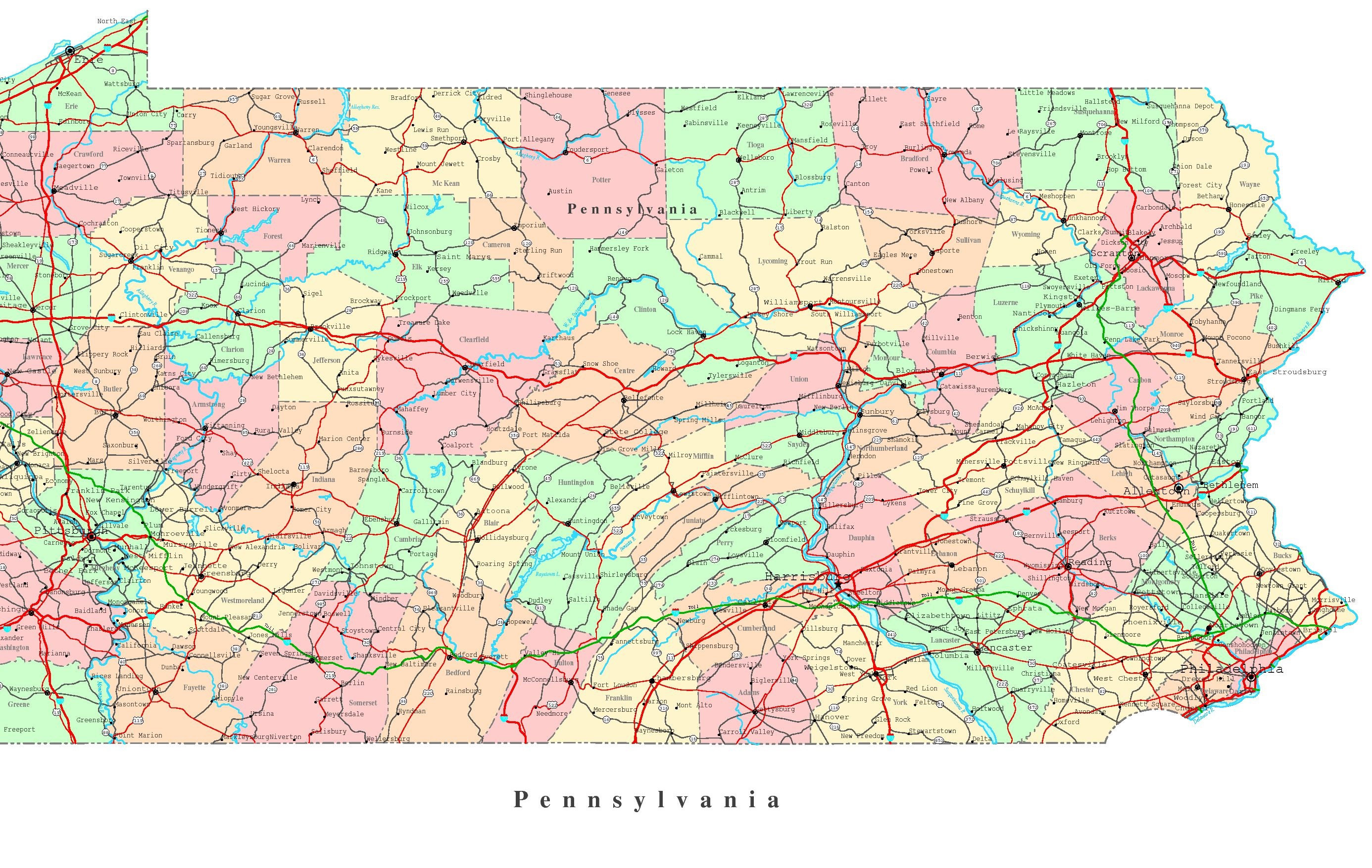 Pennsylvania State Road Map Glossy Poster Picture Photo Banner Etsy