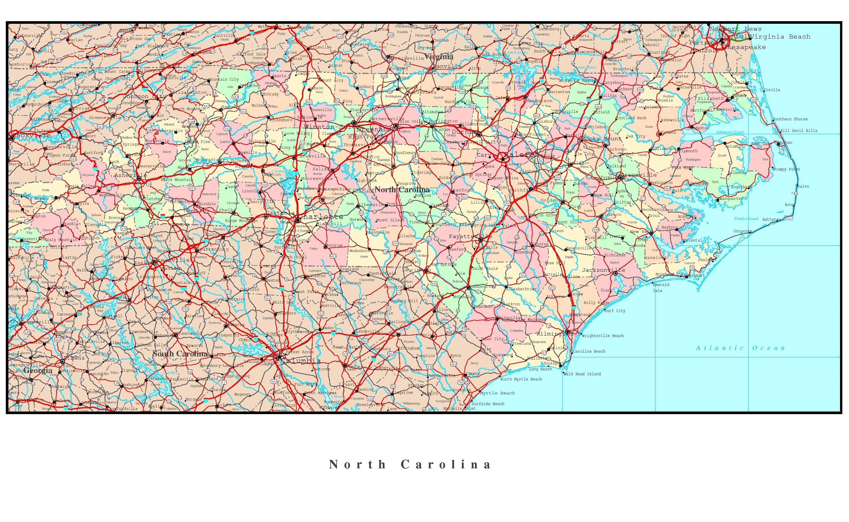 North Carolina State Road Map Glossy Poster Picture Photo Etsy