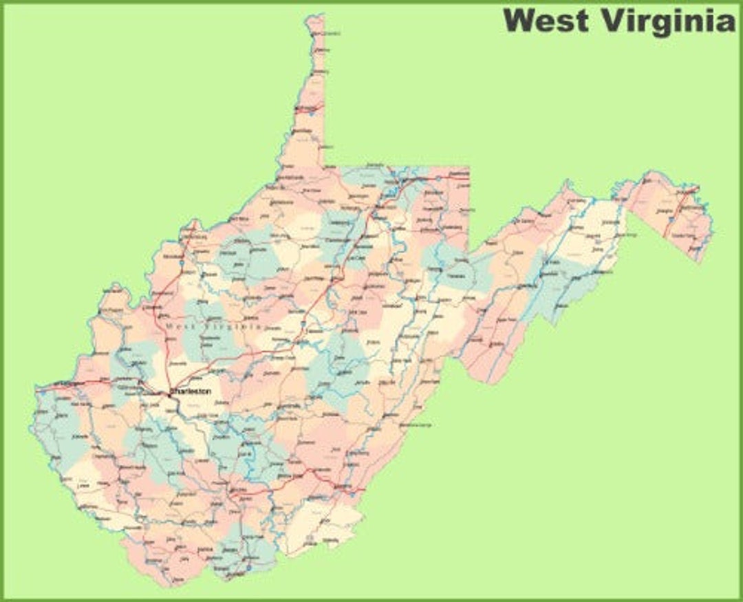 WEST VIRGINIA STATE Road Map Glossy Poster Picture Photo Banner Highway Il 1080xN.4111610563 E1g8