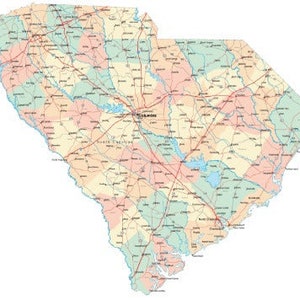 SOUTH CAROLINA STATE Straßenkarte Glanz Poster Bild Foto Banner sc Stadt