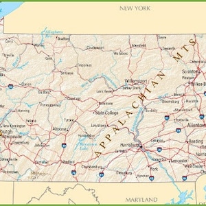 Carte routière de l'État de Pennsylvanie, affiche sur papier glacé, bannière photo, autoroute de la ville