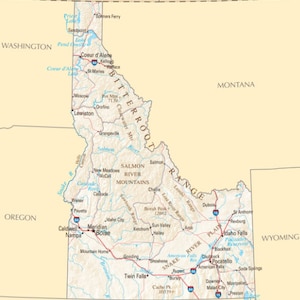 IDAHO STATE ROAD Landkarte Glanzposter Bild Foto Banner City Boise