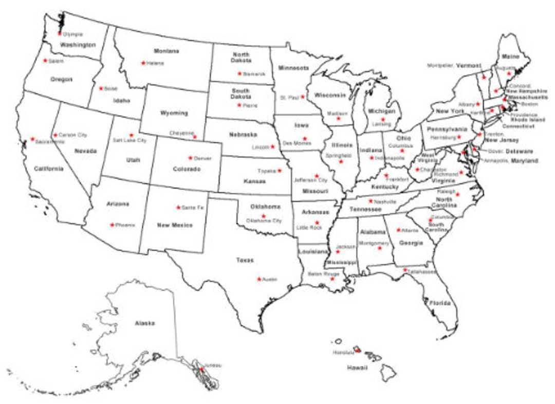 BLANK UNITED STATES Map Poster Picture Photo Banner States Capitals Usa Il 1080xN.4063932518 Ms2t 