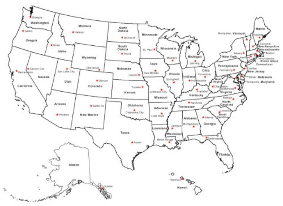 BLANK UNITED STATES Map Poster Picture Photo Banner States Capitals Usa Il 1140xN.4063932518 Ms2t