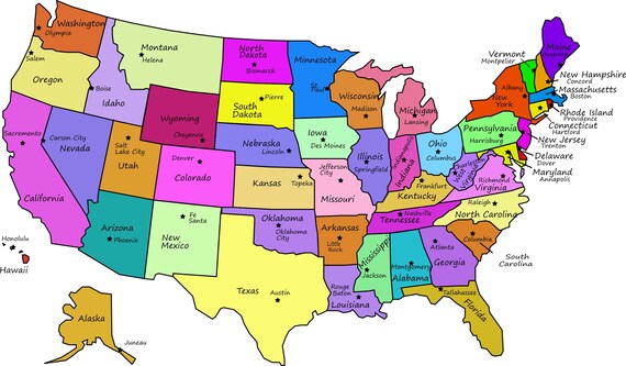 States On The Map United States Map With Capitals Glossy Poster Picture Photo | Etsy Australia