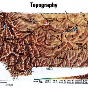 Carte topographique du Montana, affiche sur papier glacé, bannière à impression photo