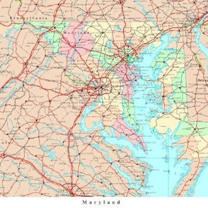 MARYLAND STATE ROAD Map Glossy Poster Bildfoto Banner stadtpolitisch