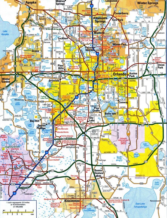 Map Of Orlando And Surrounding Cities Orlando Florida Map Glossy Poster Picture Photo Banner Print | Etsy