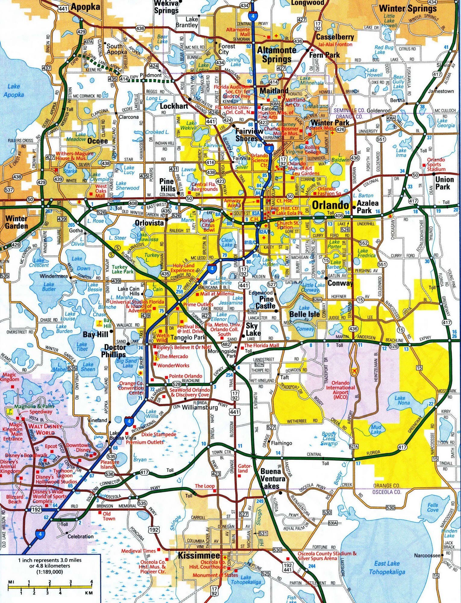 Map Of Orlando And Surrounding Areas Orlando Florida Map Glossy Poster Picture Photo Banner Print | Etsy