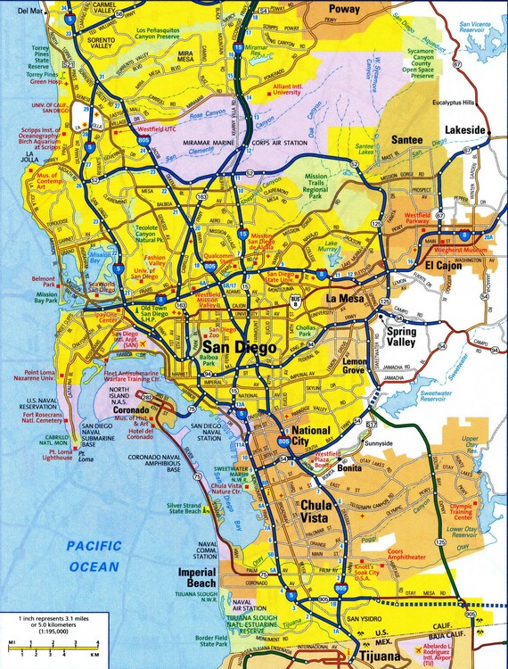 San Diego Road Map San Diego California Map Glossy Poster Picture Photo Banner | Etsy