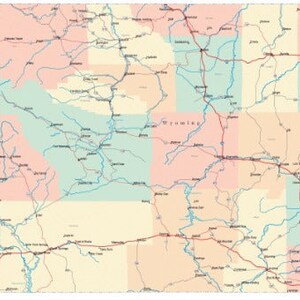 Carte routière de l'État du WYOMING, papier glacé, affiche, photo, ville, comté de Cheyenne, wy