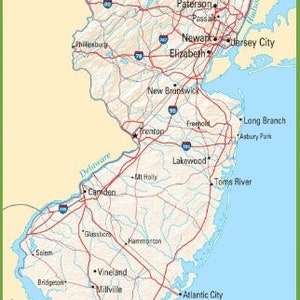 NEW JERSEY STATE Straßenkarte glänzend Poster Bild Foto Banner Stadtautobahn