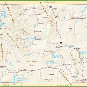 WYOMING STATE ROAD Map Glossy Poster Picture Photo Banner city highway