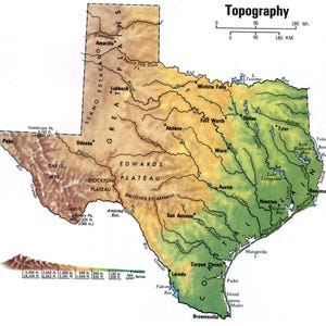 Carte topographique Texas TX, affiche sur papier glacé, bannière à impression photo