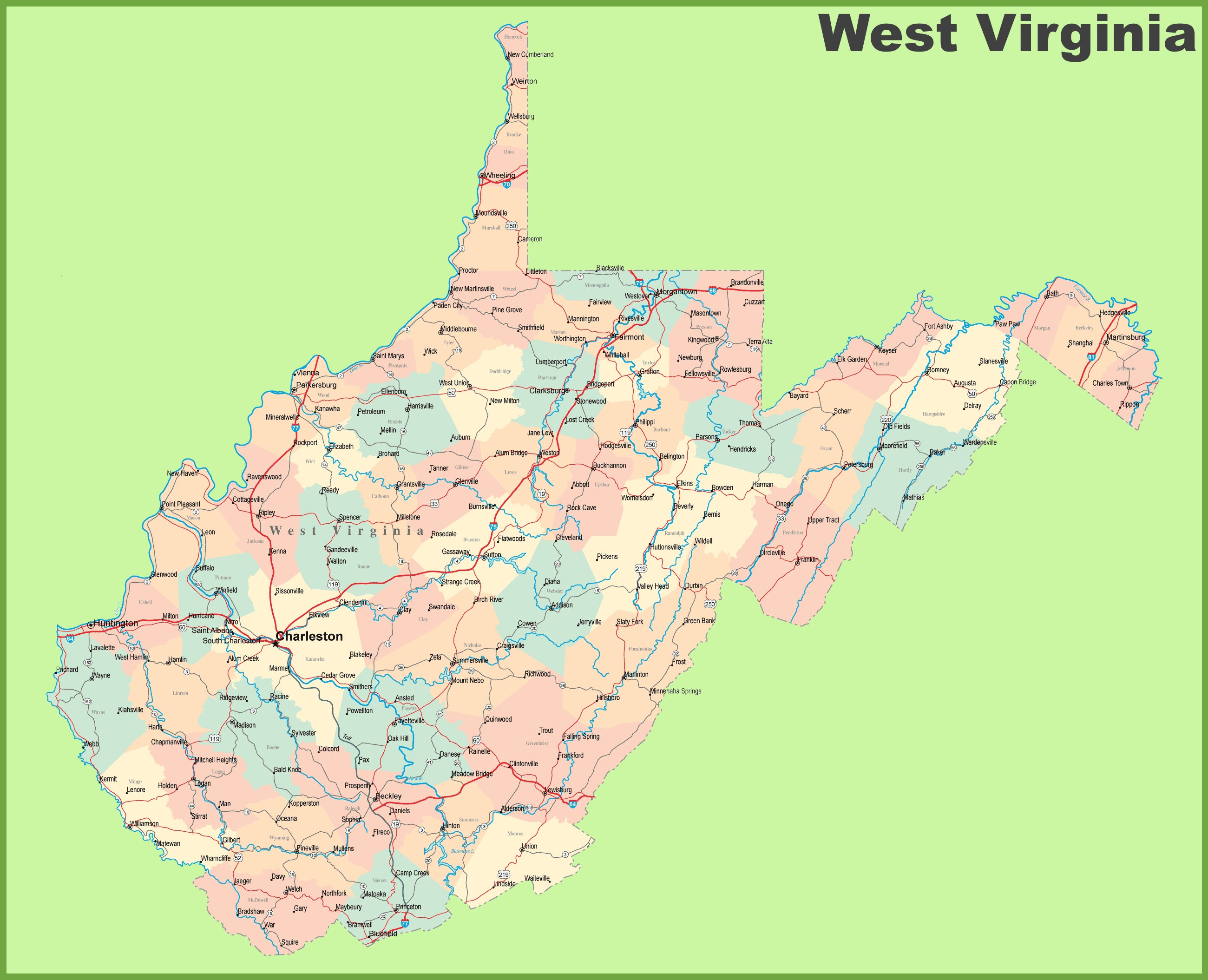 West Virginia State Road Map Glossy Poster Picture Photo | Etsy