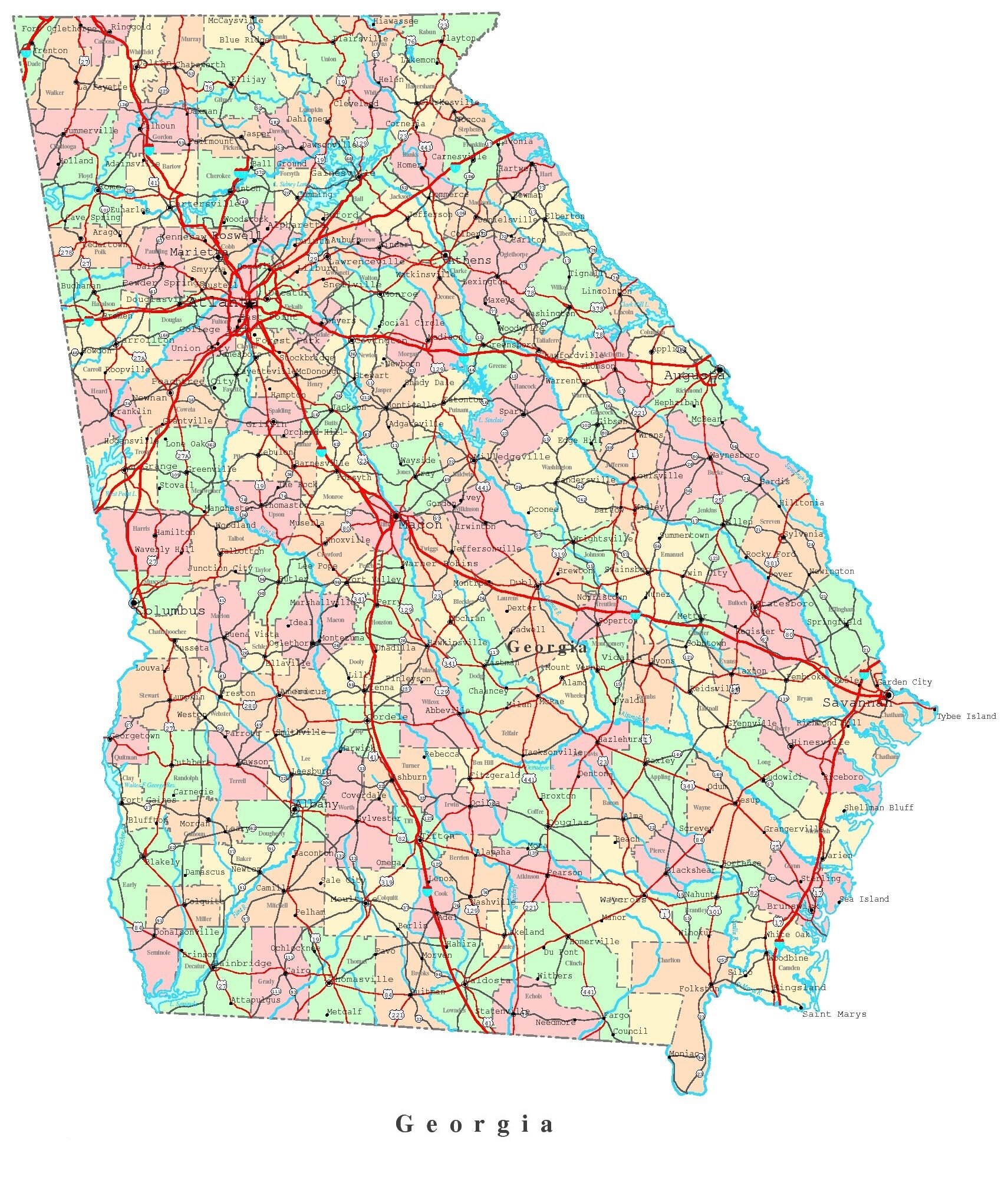 State Of Georgia Map Georgia State Map Glossy Poster Picture Photo Banner City Road | Etsy  Australia