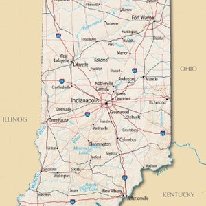 INDIANA STATE ROAD Landkarte Glossy Poster Bild Foto Banner Stadt indianapolis