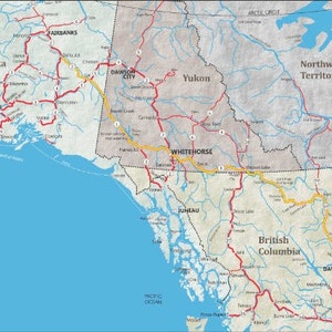 Carte routière de l'ALASKA YUKON, affiche sur papier glacé, bannière photo, état de la ville du canada