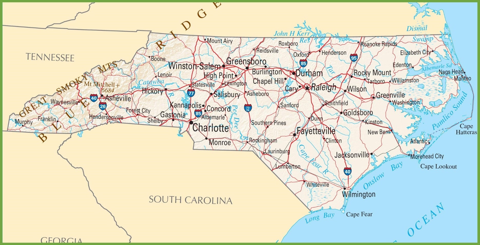 North Carolina State Road Map Glossy Poster Picture Photo | Etsy