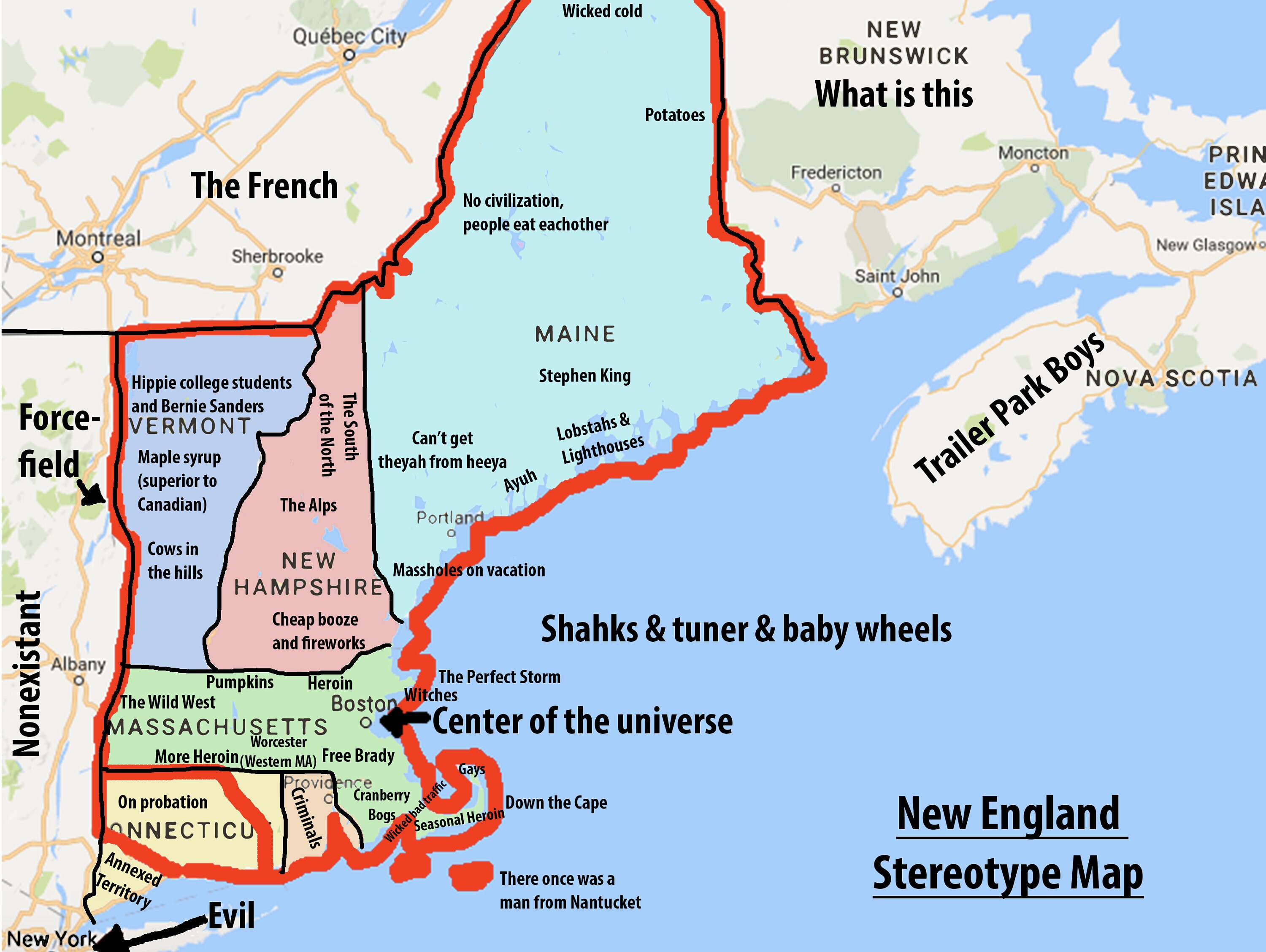 New England College Map New England Funny Stereotypes Map Glossy Poster Picture Photo - Etsy  Singapore