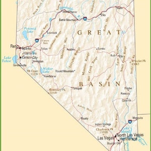 Carte routière de l'État du NEVADA, affiche sur papier glacé, bannière photo de la ville de Las Vegas