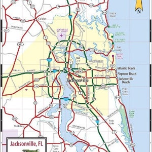 JACKSONVILLE FLORIDA KAART Glanzende poster foto fotobanner print road city