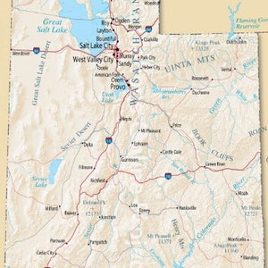 UTAH STATE ROAD Landkarte glänzend Poster Bild Foto Banner UtHighway Saltlake