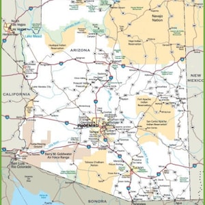ARIZONA STATE ROAD Map Glossy Poster Bildfoto Banner phoenix city