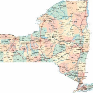 NEW YORK STATE Straßenkarte glänzend Poster Bild Foto Stadt County Albany ny