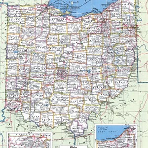 Carte des comtés du comté de l'Ohio pour poster sur papier glacé