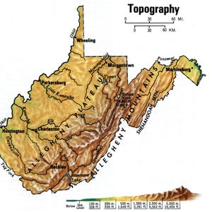 Carte topographique Virginie-Occidentale Virginie-Occidentale, affiche sur papier glacé, bannière à impression photo
