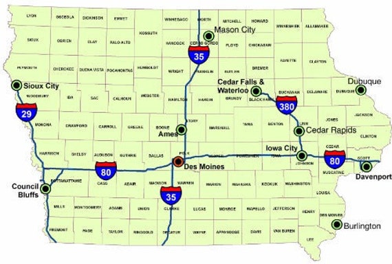 OVERVIEW STATE MAP Of Iowa Glossy Poster Picture Photo Cool Etsy Il 570xN.4061742710 Jdfa